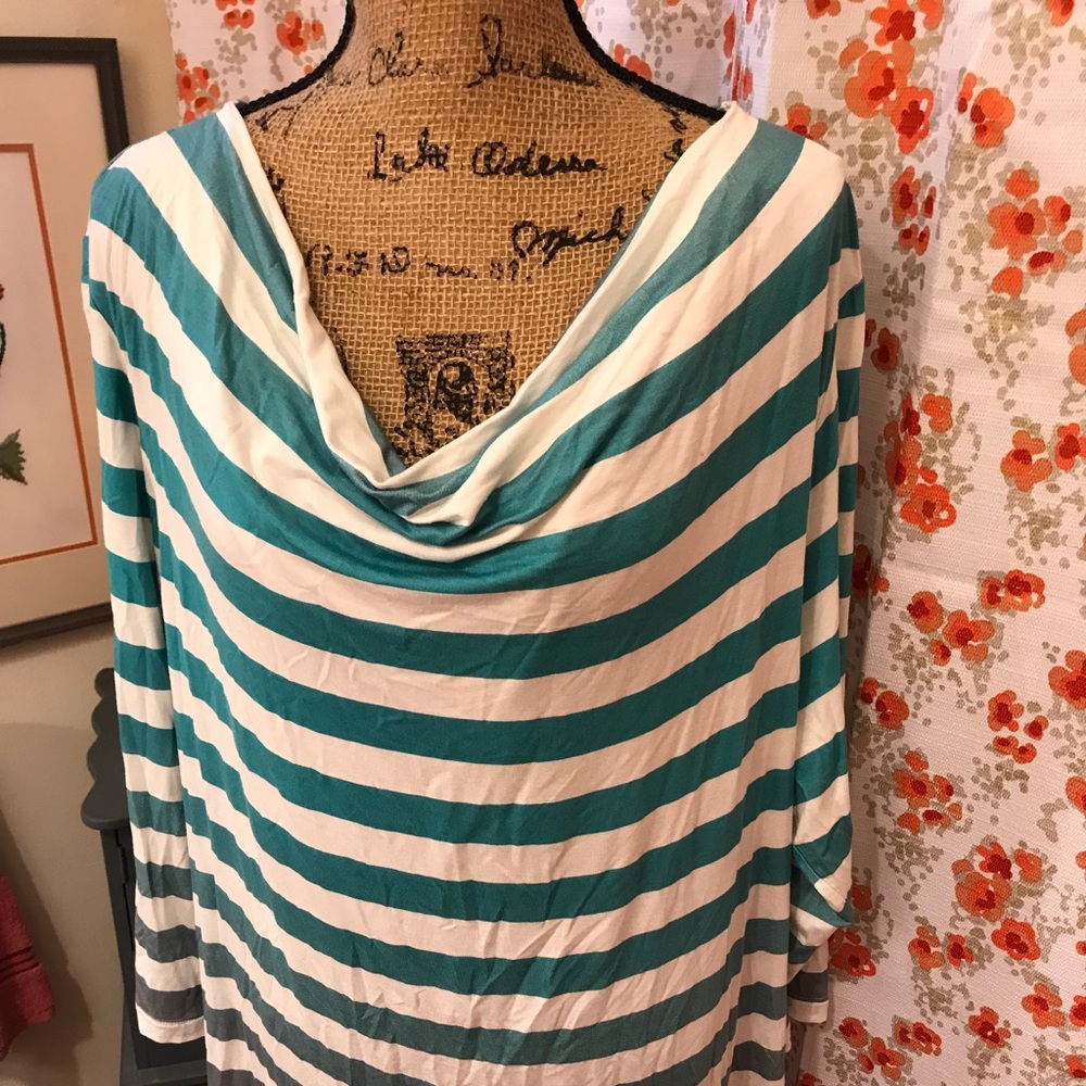 Lori Goldstein tunic. Turquoise & grey. 3X